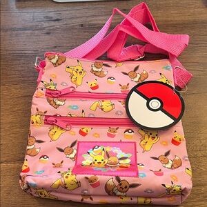 Pokemon Pink Crossbody Bag with Pikachu & Eevee Print